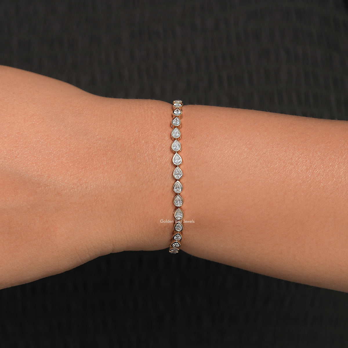 front View of Bezel Set Pear Shaped Lab Diamond Tennis Bracelet