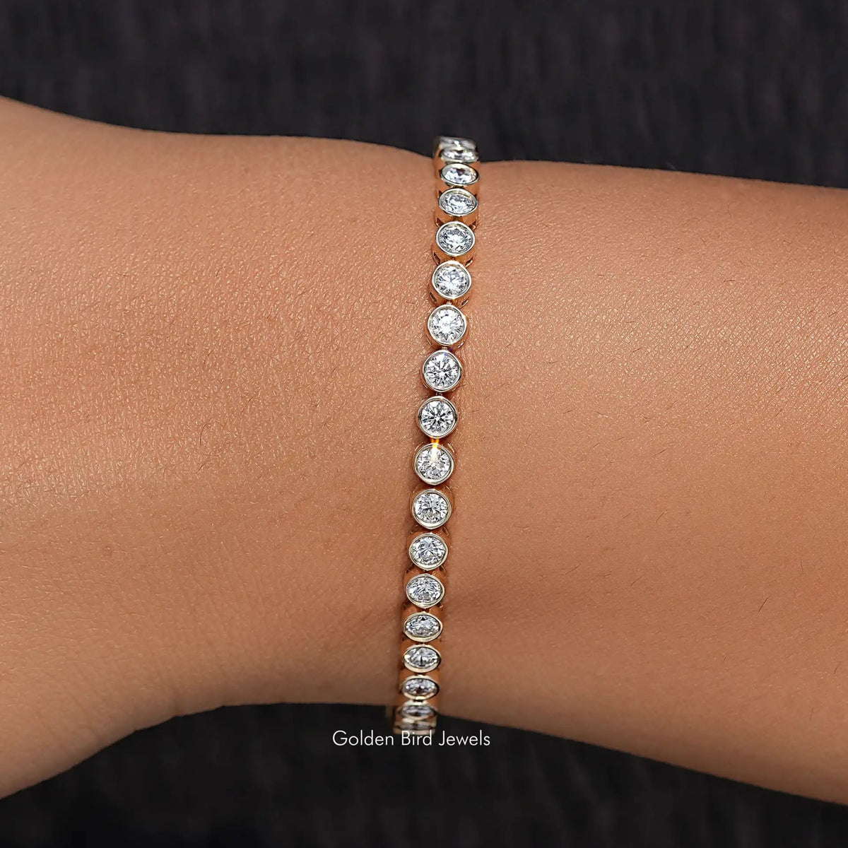 front View of Bezel Set Round Lab Diamond Tennis Bracelet