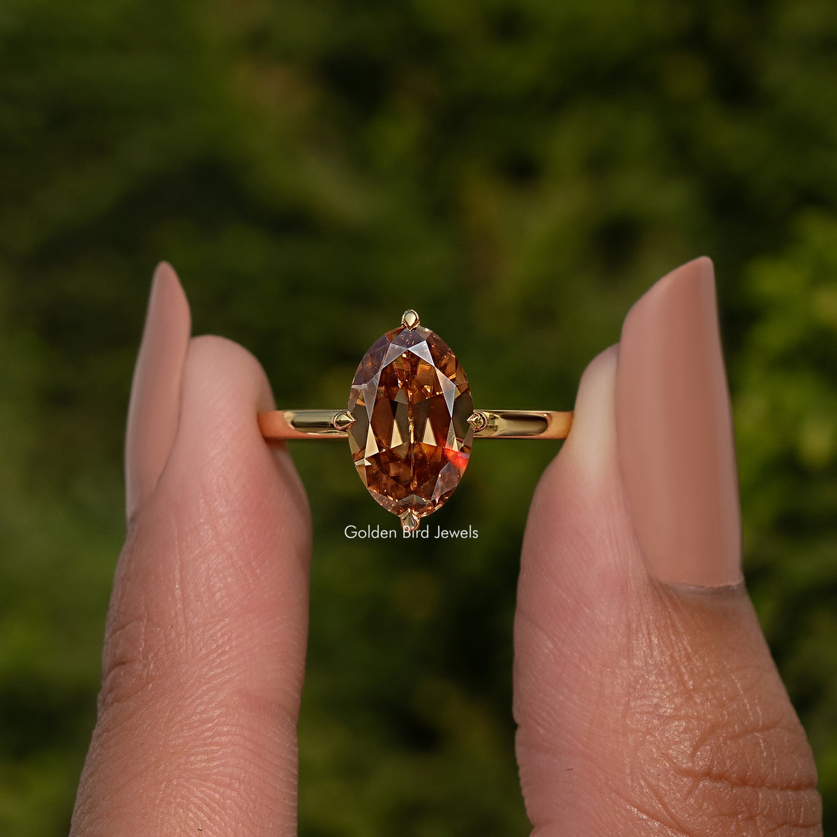 Champagne Old Mine Oval Cut Moissanite Solitaire Ring