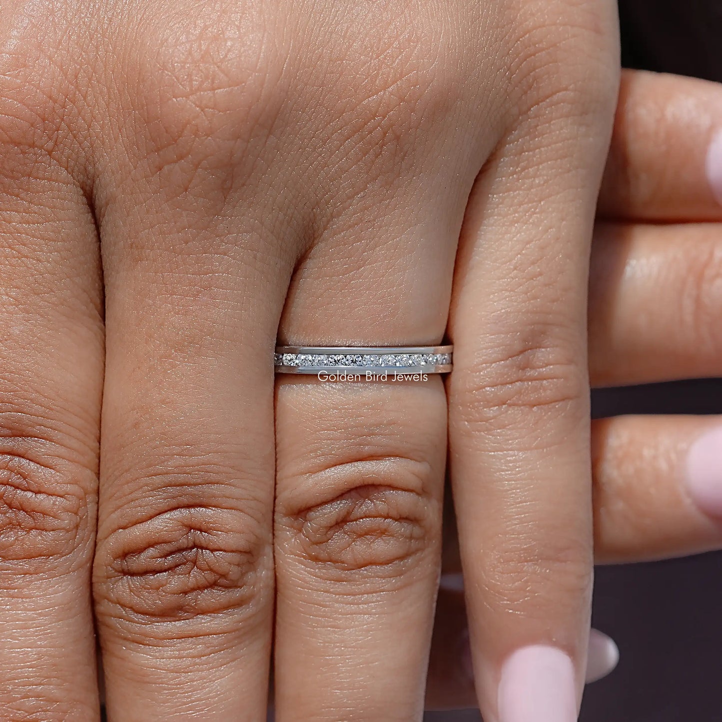 Round Cut Moissanite Channel Set Eternity Band