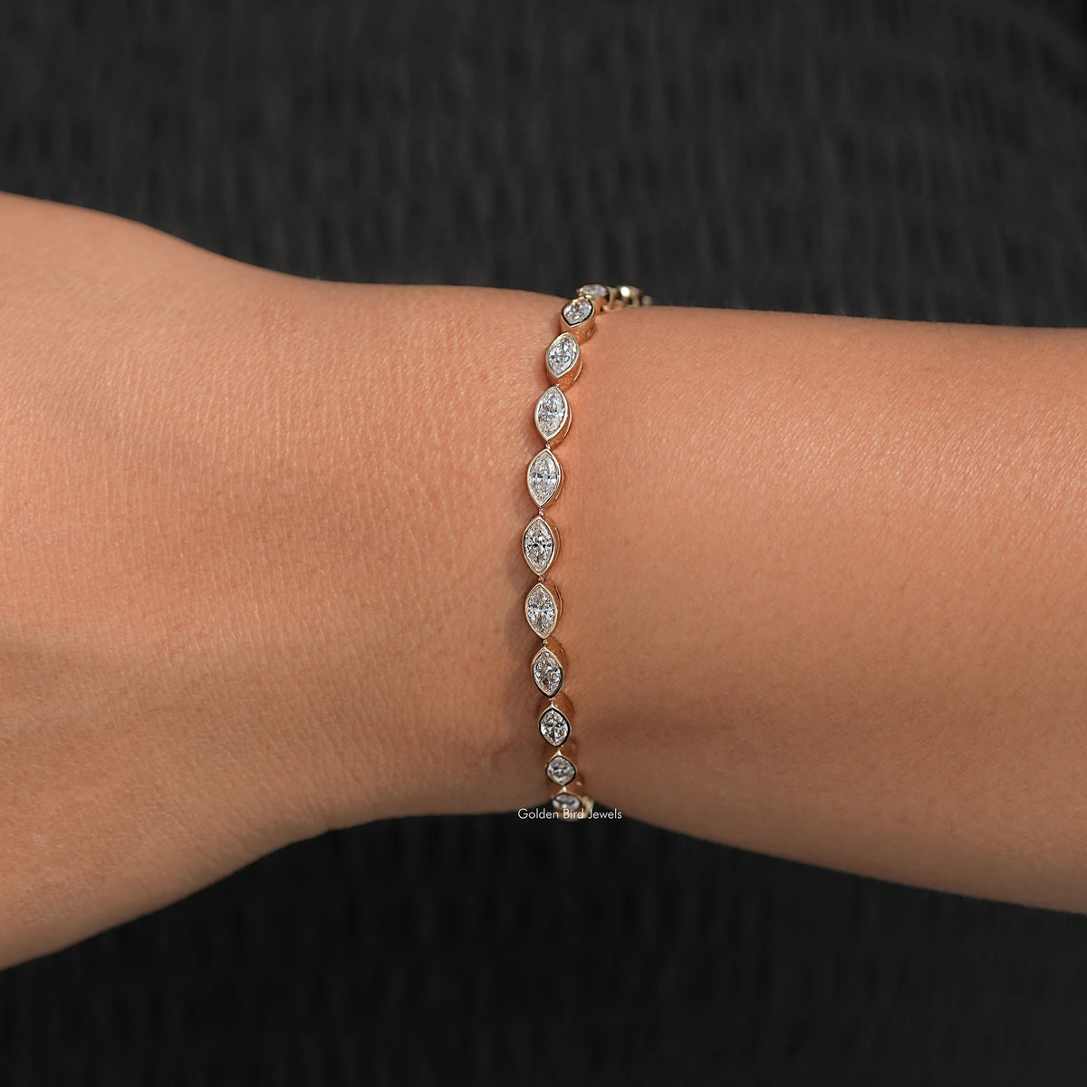 front View of East West Marquise Cut Lab Diamond Tennis Bracelet
