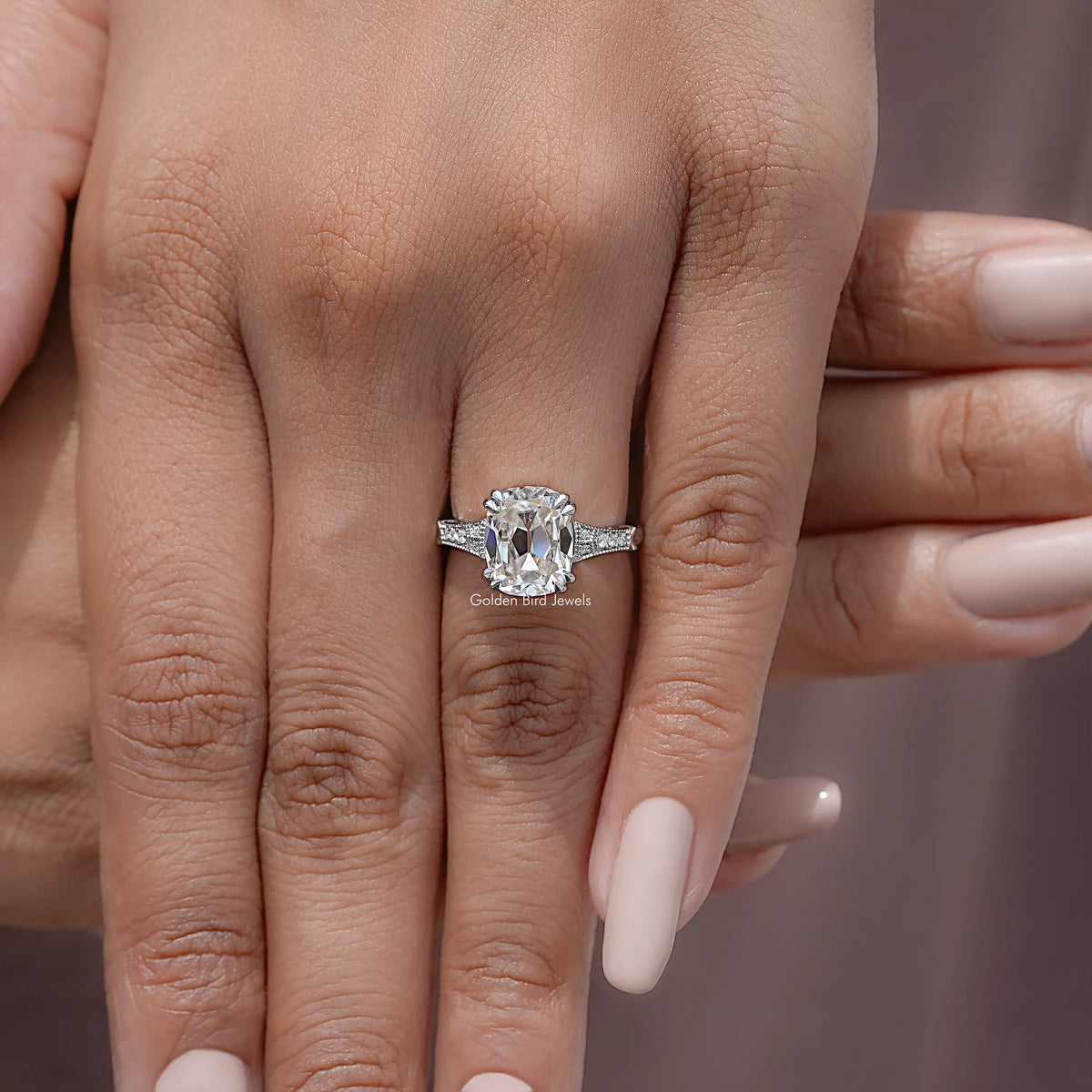 Elongted Old Mine Cushion Solitaire Vintage Ring