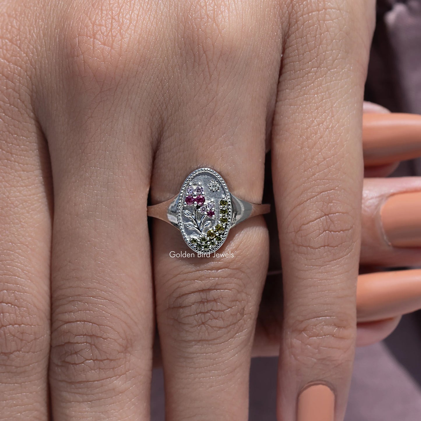 Floral Gemstone Signet Ring