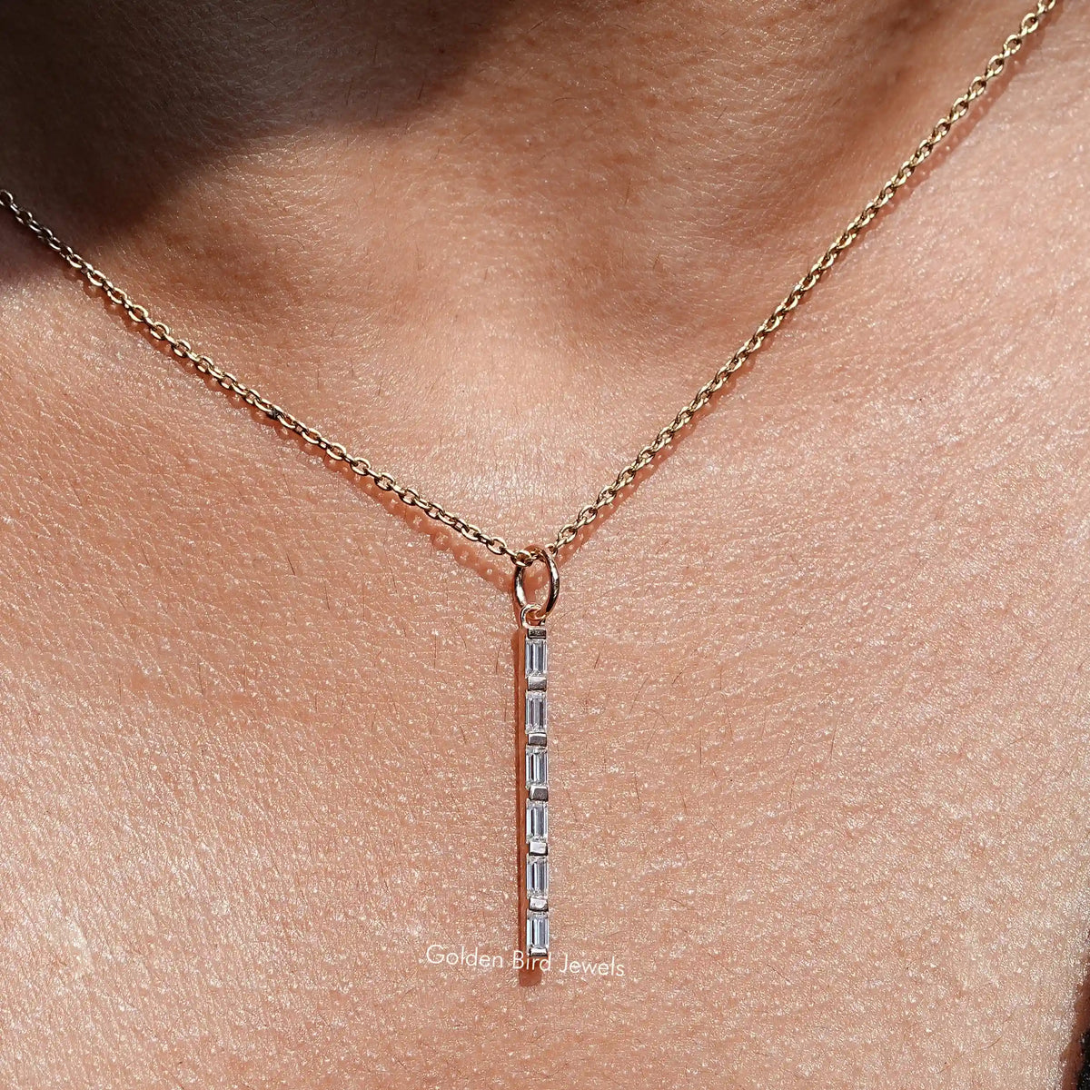 Baguette Moissanite Vertical and Minimalist Bar Pendant