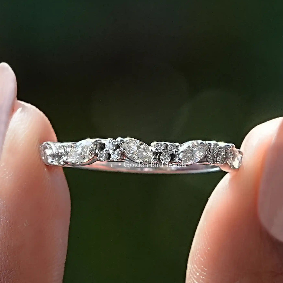 Front View of Marquise And Round Lab Diamond Half Eternity Band