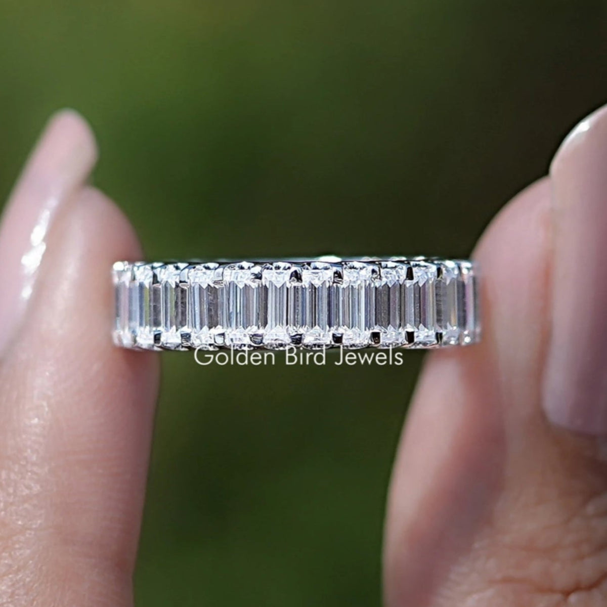 Front View of Baguette Cut Lab Diamond Full Eternity Band
