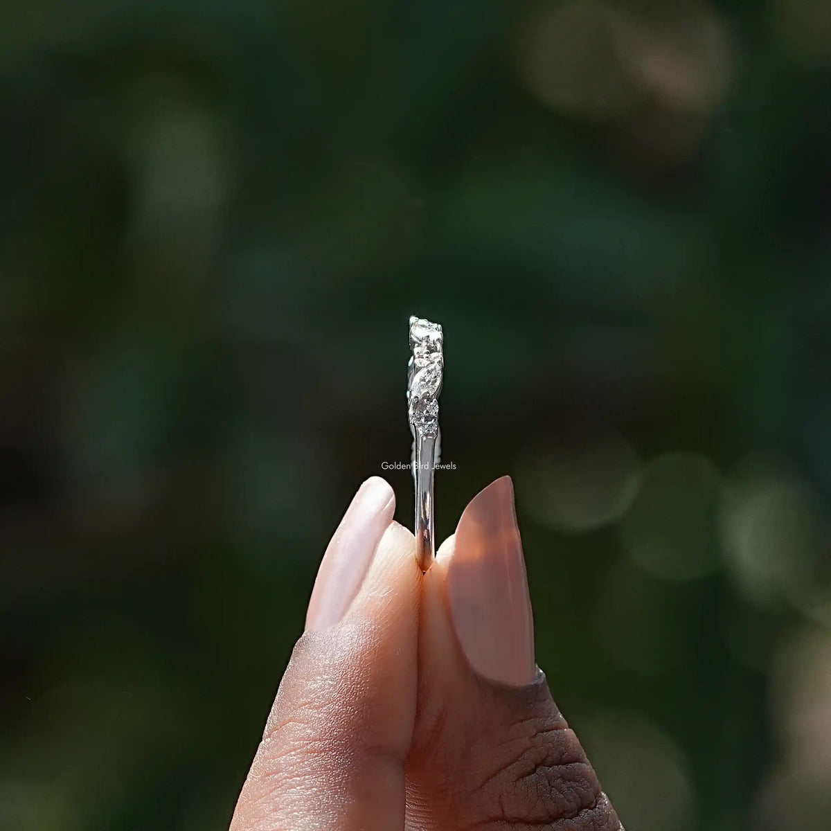 Side View Of Marquise And Round Lab Diamond Half Eternity Band