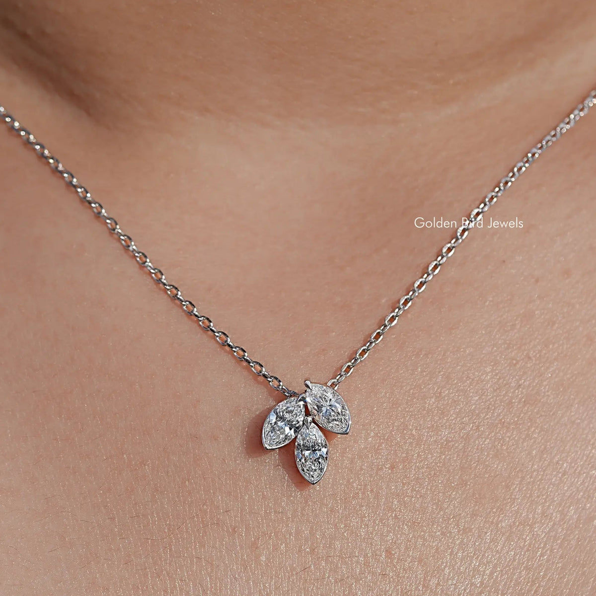 Front View of Marquise Cut Lab Diamond Three Stone Pendant
