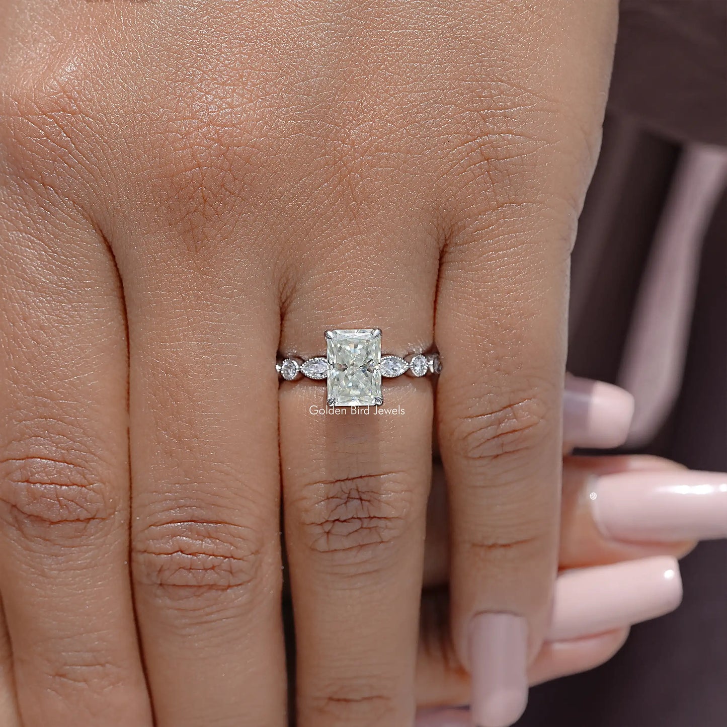Radiant Cut Moissanite Gemstone Engagement Ring