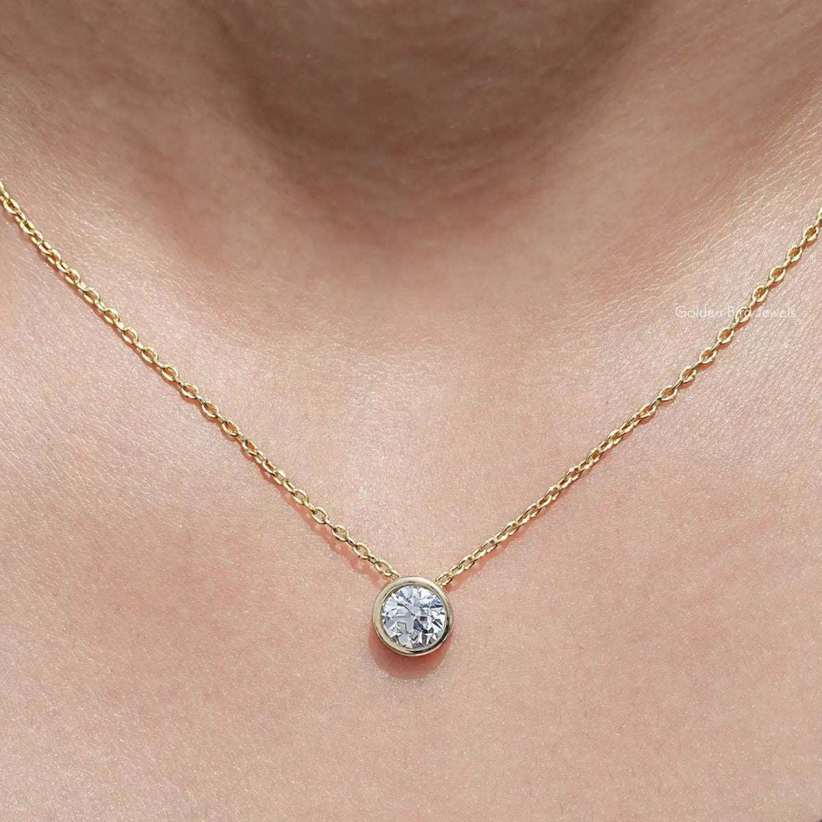 Front View of Old European Cut Round Lab Diamond Pendant