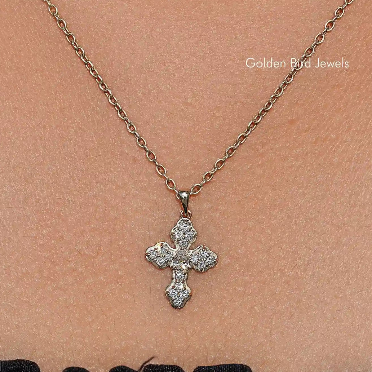 Front View of Pear And Round Lab Diamond Criss Cross Pendant