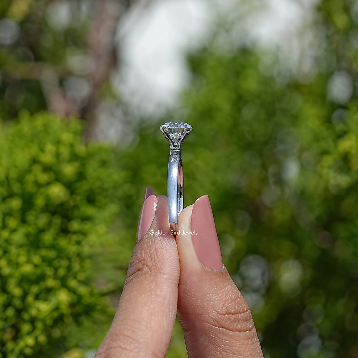 Side View Of Lab Diamond Round Solitaire Engagement Ring