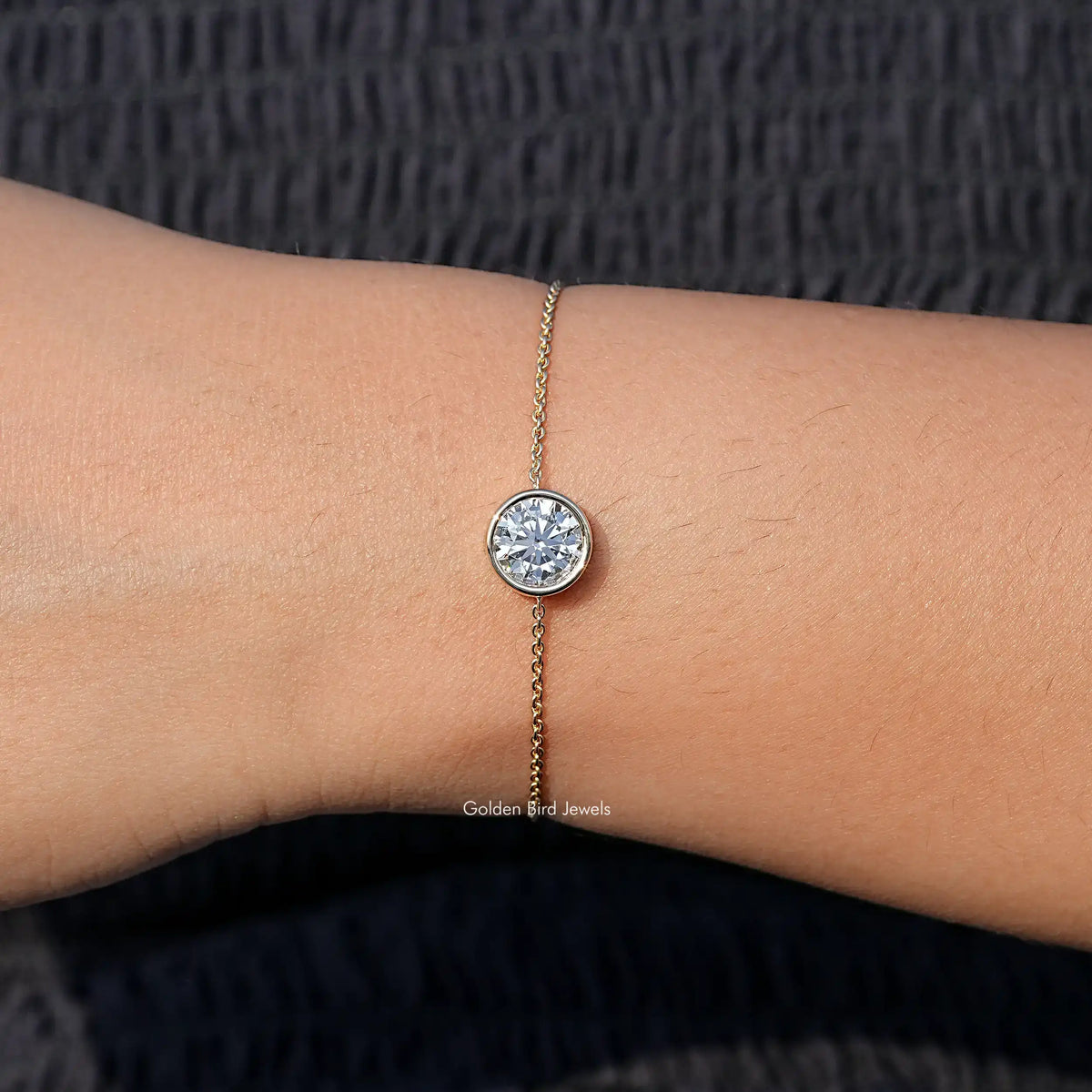 front View of Round Lab Diamond Solitaire Chain Bracelet