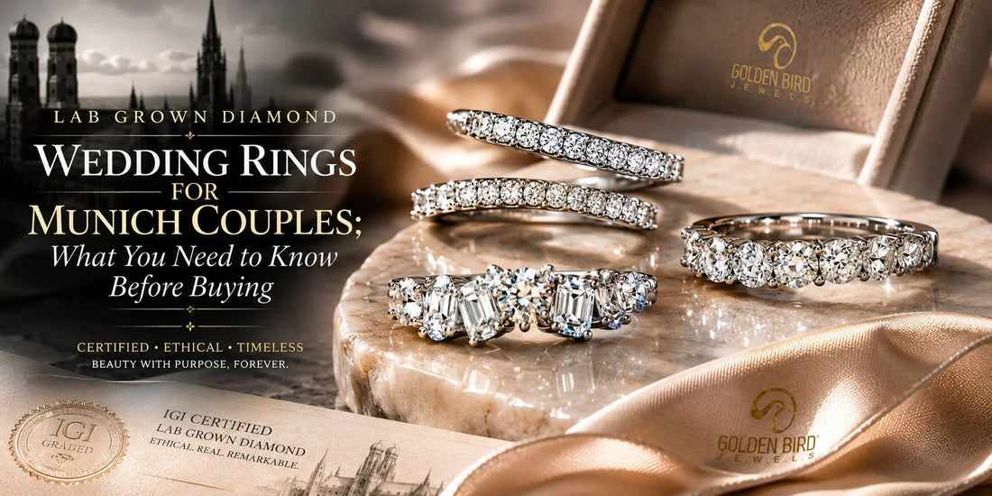Certified lab grown diamond rings presented in a luxury wedding jewelry setting