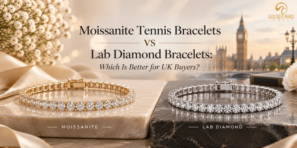 Moissanite tennis bracelets vs lab diamond tennis bracelets showcasing sparkle, setting style and luxury appeal