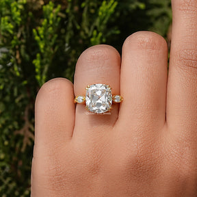 Old Mine Cushion Three Stone Moissanite Ring