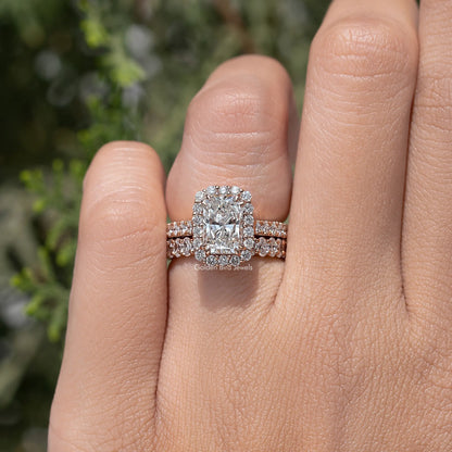 Radiant Cut Lab Diamond Halo Bridal Ring Set