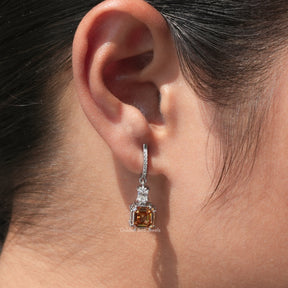 Asscher Cut Moissanite Dangle Drop Earrings