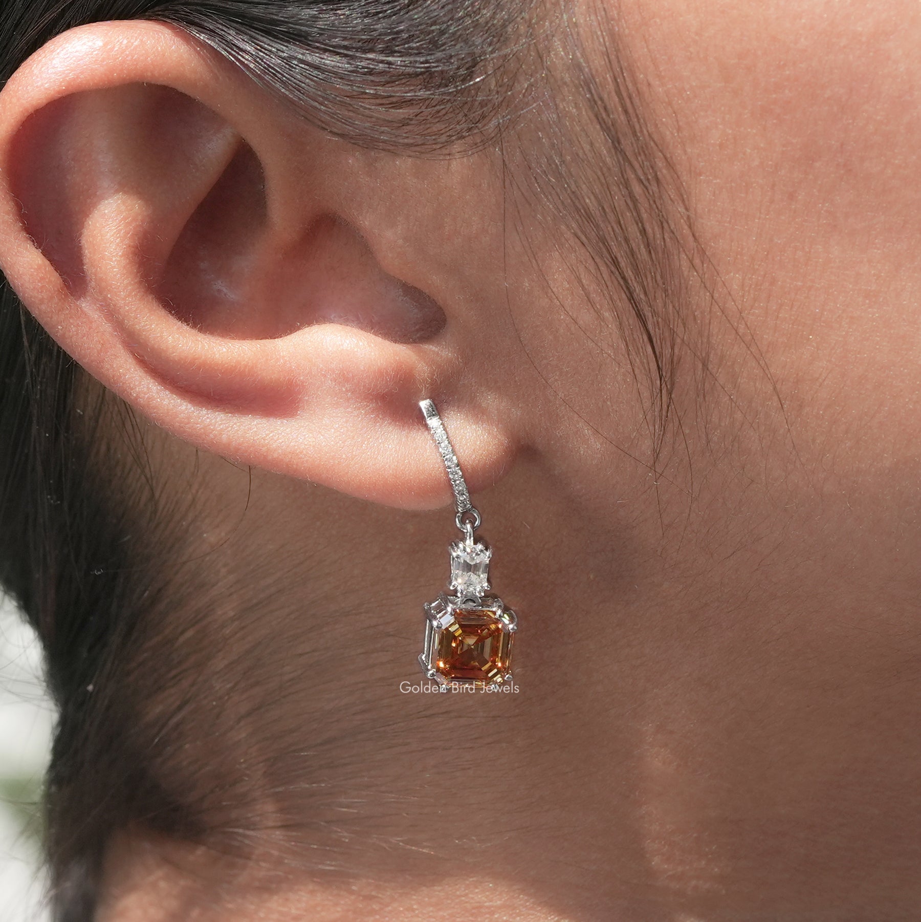 Asscher Cut Moissanite Dangle Drop Earrings