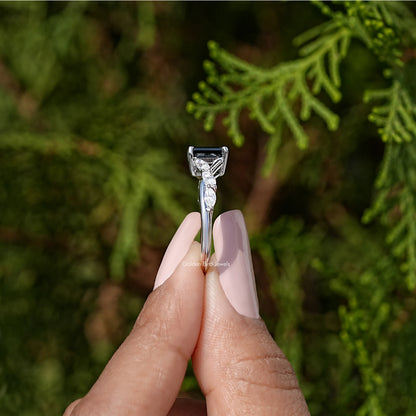 Black Asscher Gemstone Moissanite Engagement Ring