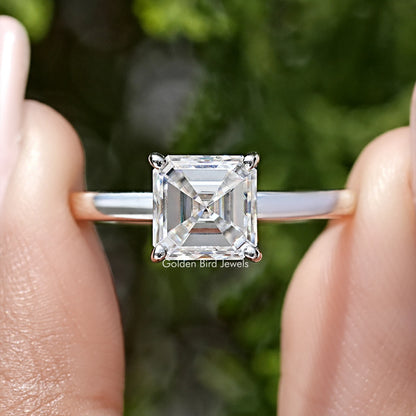 Asscher Cut Moissanite Gemstone Hidden Halo Ring