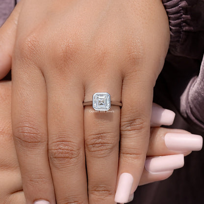 Asscher Cut Moiassnite Diamond Bezel Set Engagement Ring