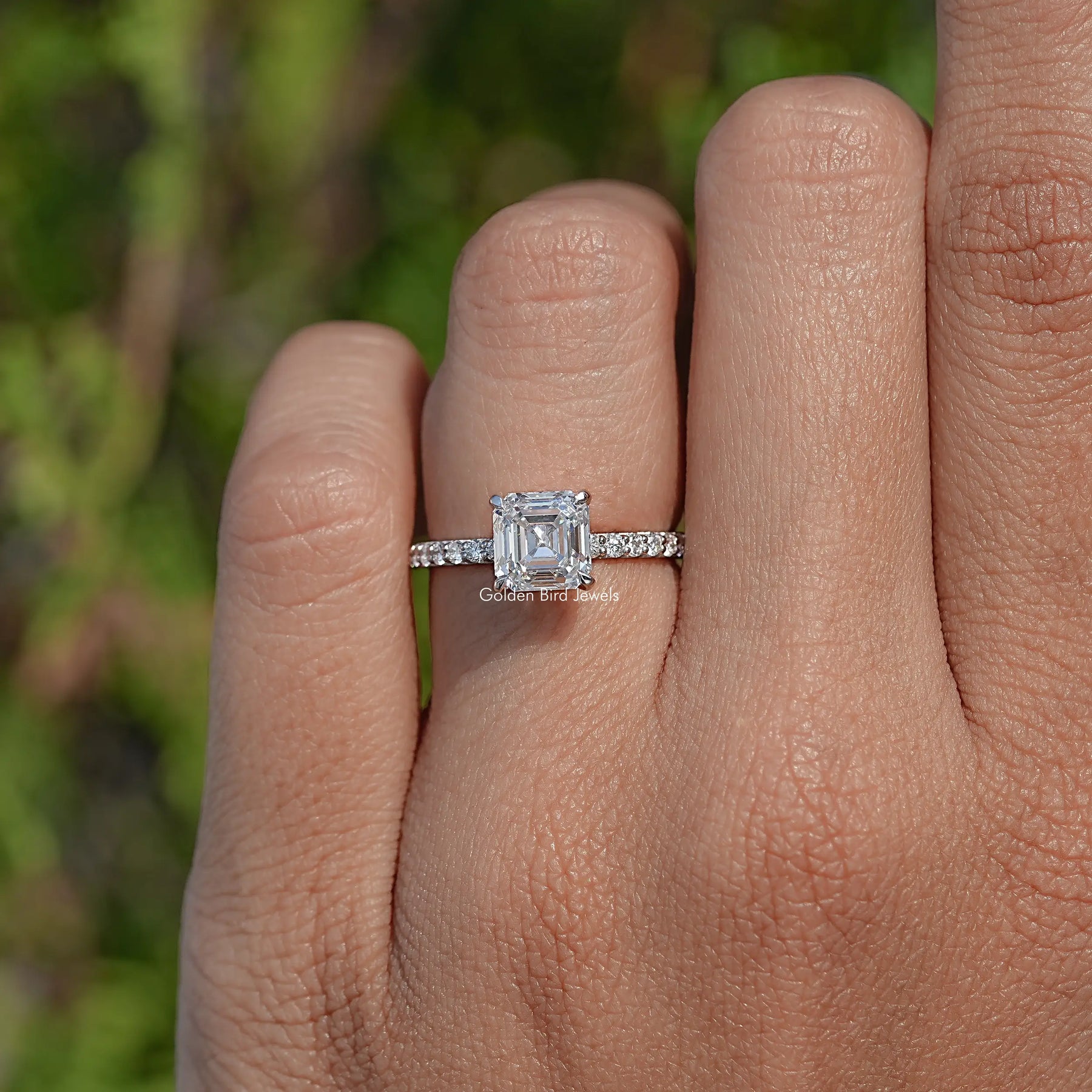 Top View Of Lab Diamond Cushion Accent Ring
