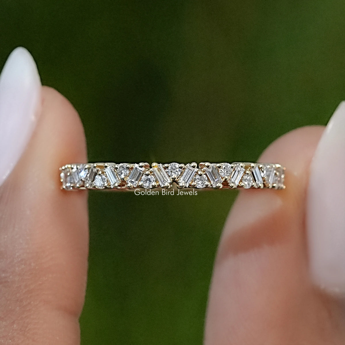 Round And Baguette Lab Diamond Half Eternity Band