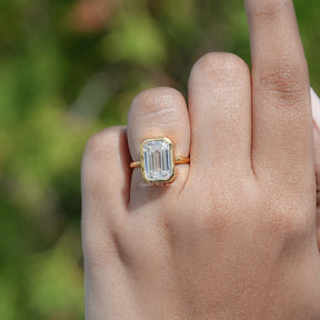 Top View Of Old Mine Moissanite Emerald Cut Ring