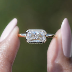 Half Bezel Radiant Cut Moissanite Solitaire Ring