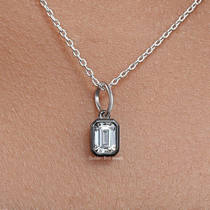 Black Bezel Emrerald Moissanite Solitaire Pendant