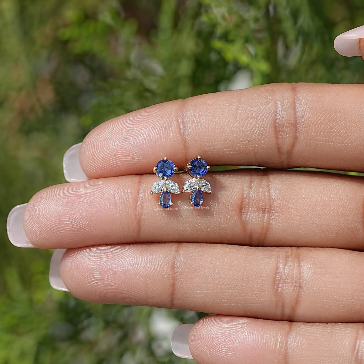 Blue Round Lab Diamond Stud Earrings