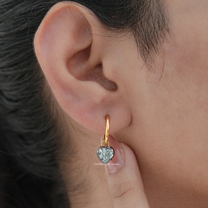 Old Mine Heart Cut Moissanite Dangle Drop Earrings