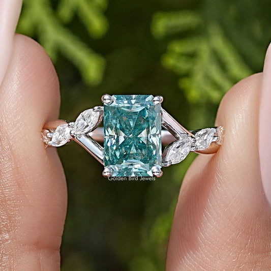 Radiant Cut Moissanite Gemstone Floral Anniversary Ring