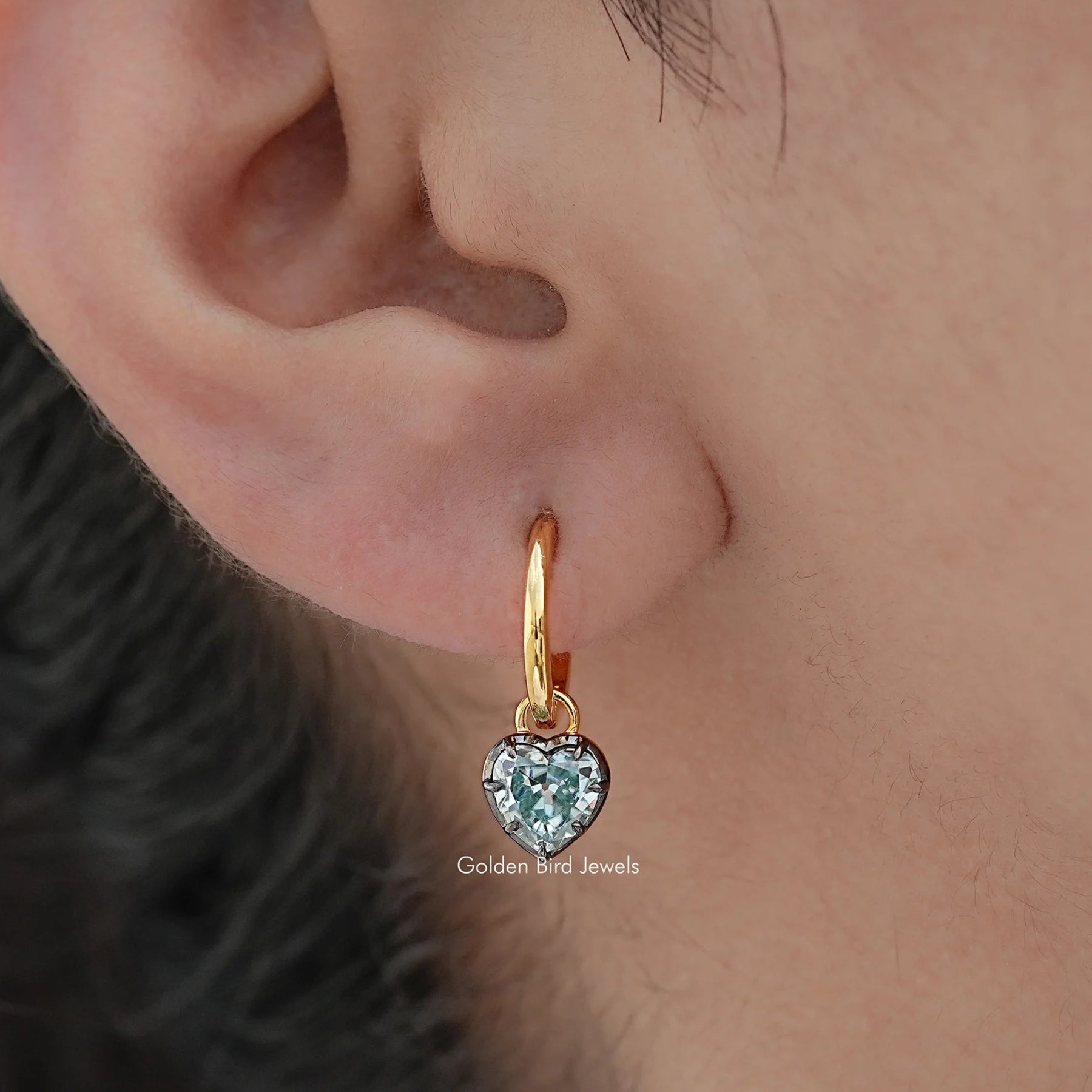 Blue Old Mine Heart Moissanite Dangle Earrings