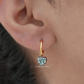 Blue Old Mine Heart Moissanite Dangle Earrings