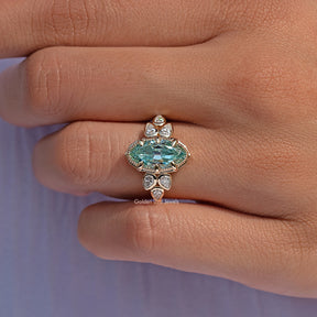 Blue Old Mine Moval Shaped Moissanite Ring