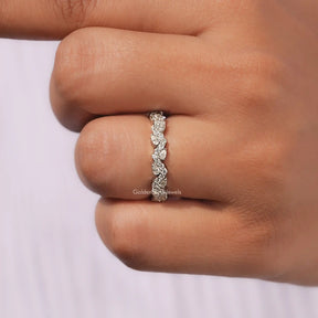 View of Pear Shaped Solitaire Moissanite Ring in prongs setting