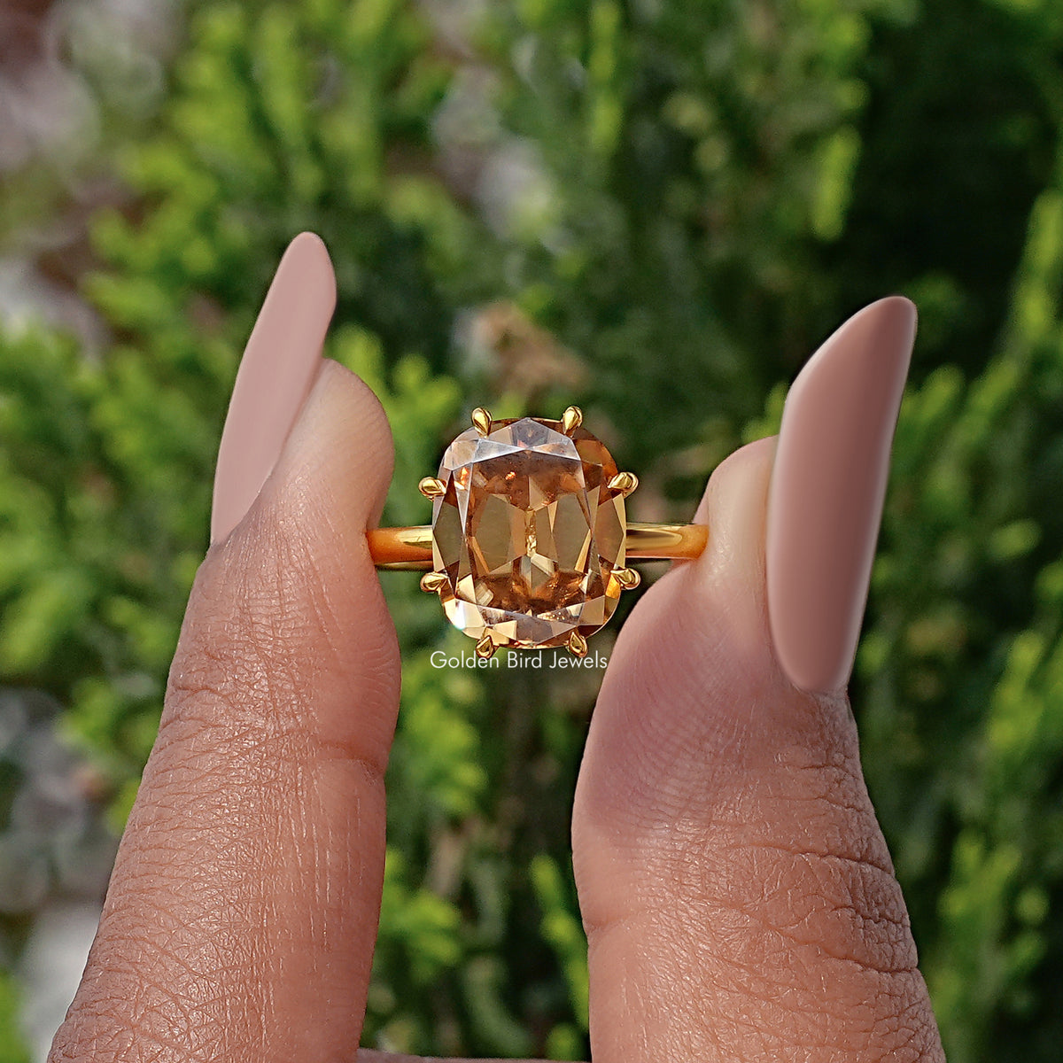 Champagne Old Mine Cushion Moissanite Engagement Ring