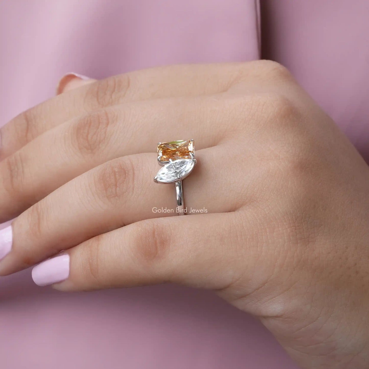 Marquise And Radiant Cut Moissanite Ring In White Gold
