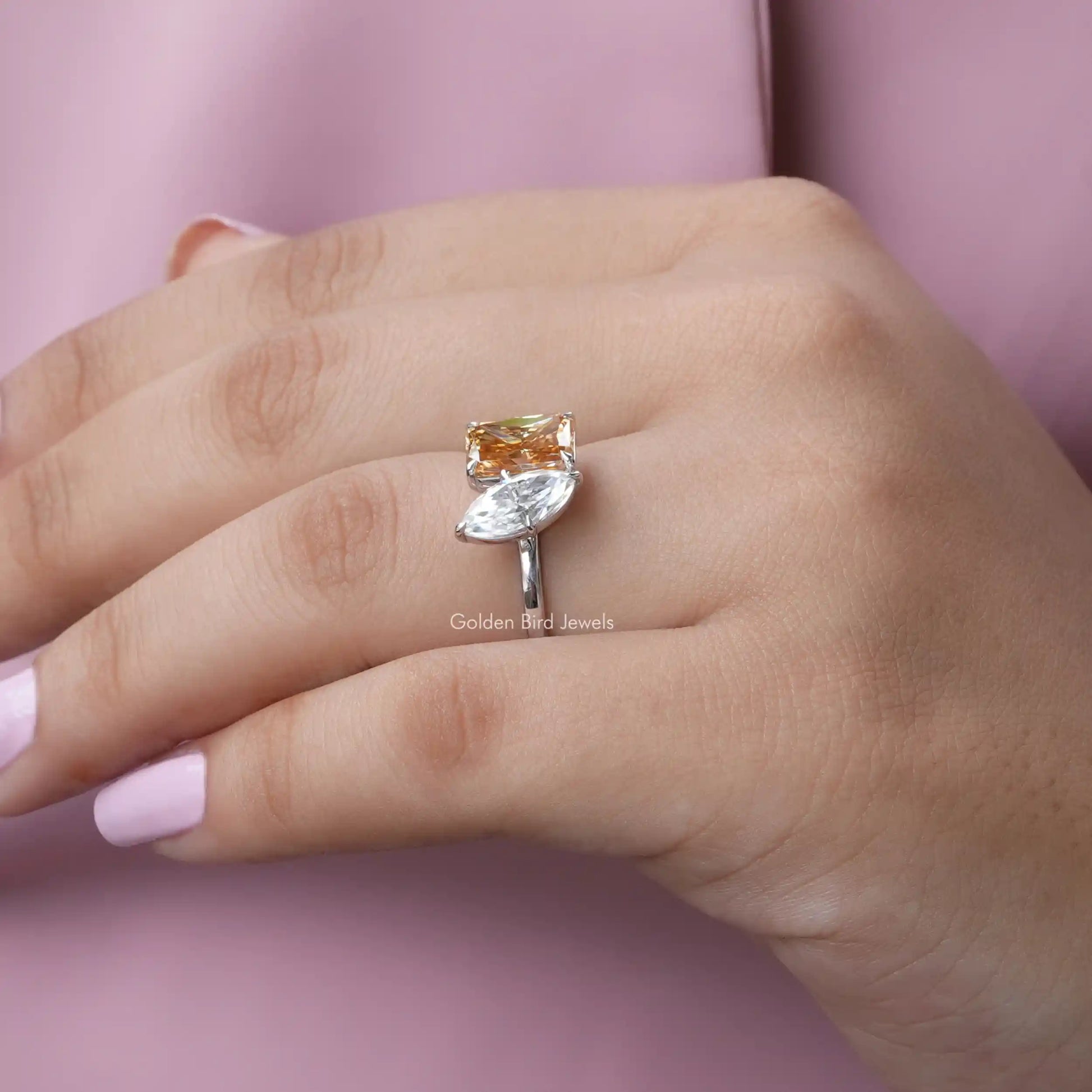 Marquise And Radiant Cut Moissanite Ring In White Gold