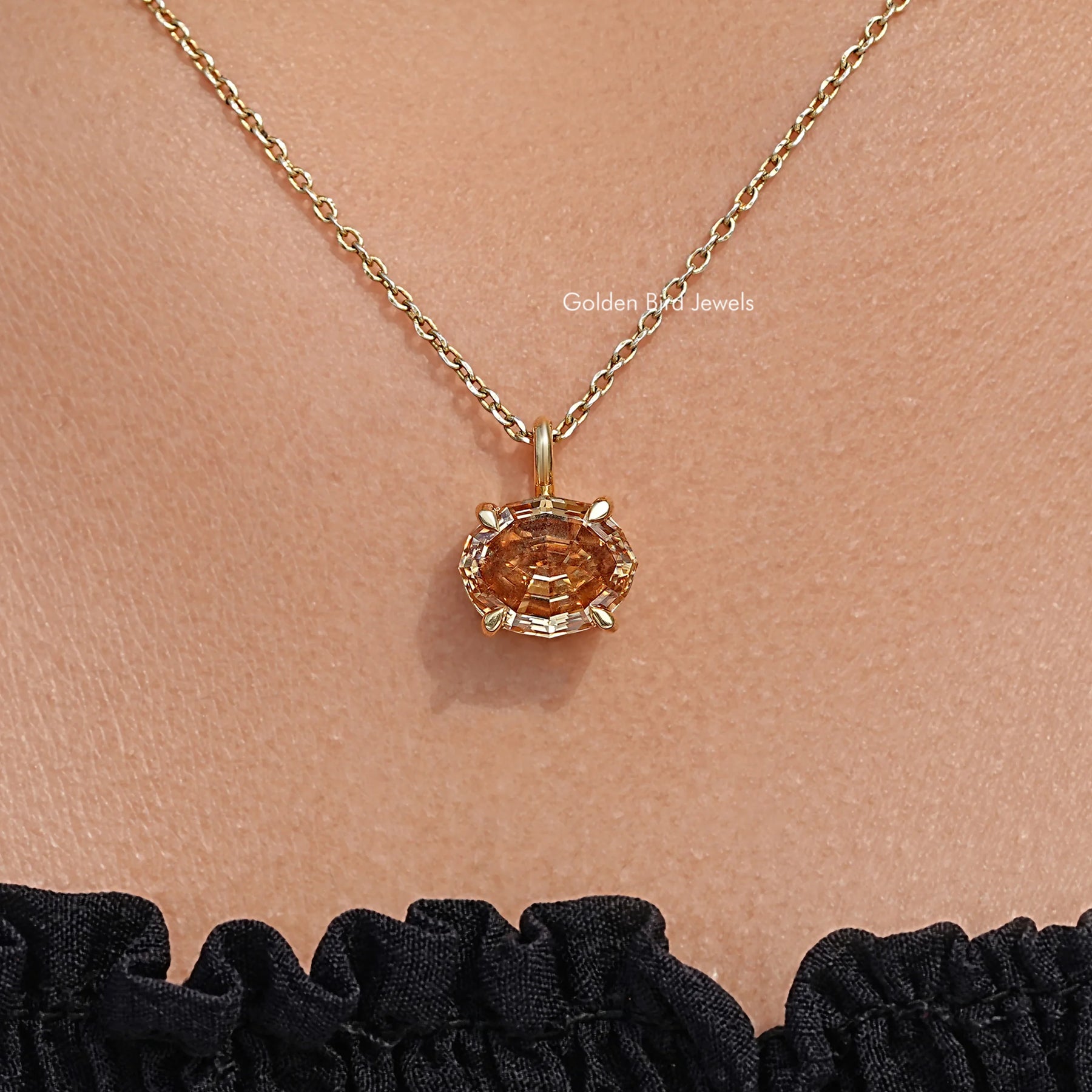 In neck View Of Step Cut Oval Moissanite Pendant