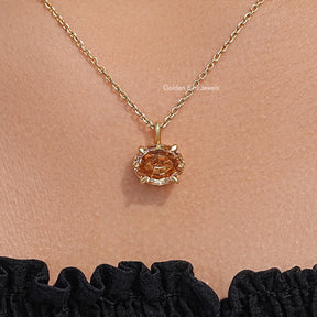 In neck View Of Step Cut Oval Moissanite Pendant