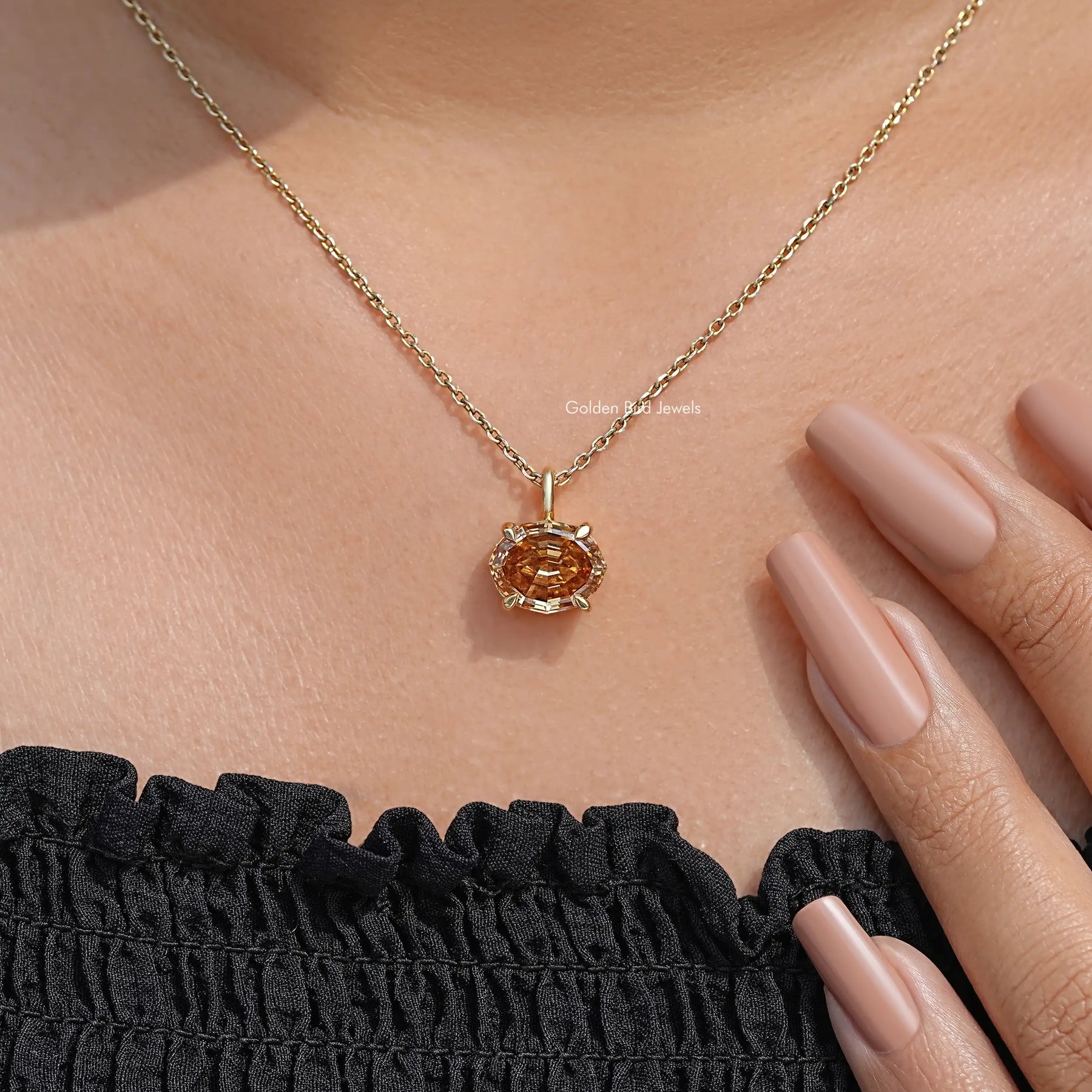 Front View Of Step Cut Oval Moissanite Pendant 