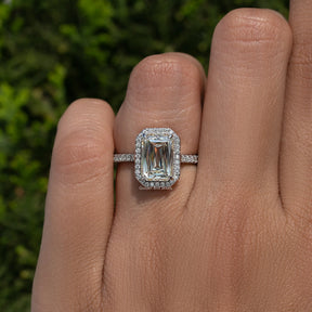 Criss Cut Moissanite Halo Accent Engagement Ring