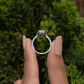 Criss Cut Moissanite Halo Accent Engagement Ring
