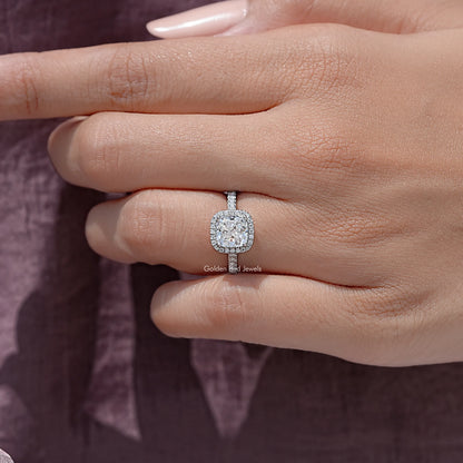 Cushion Cut Diamond Moissanite Accent Ring