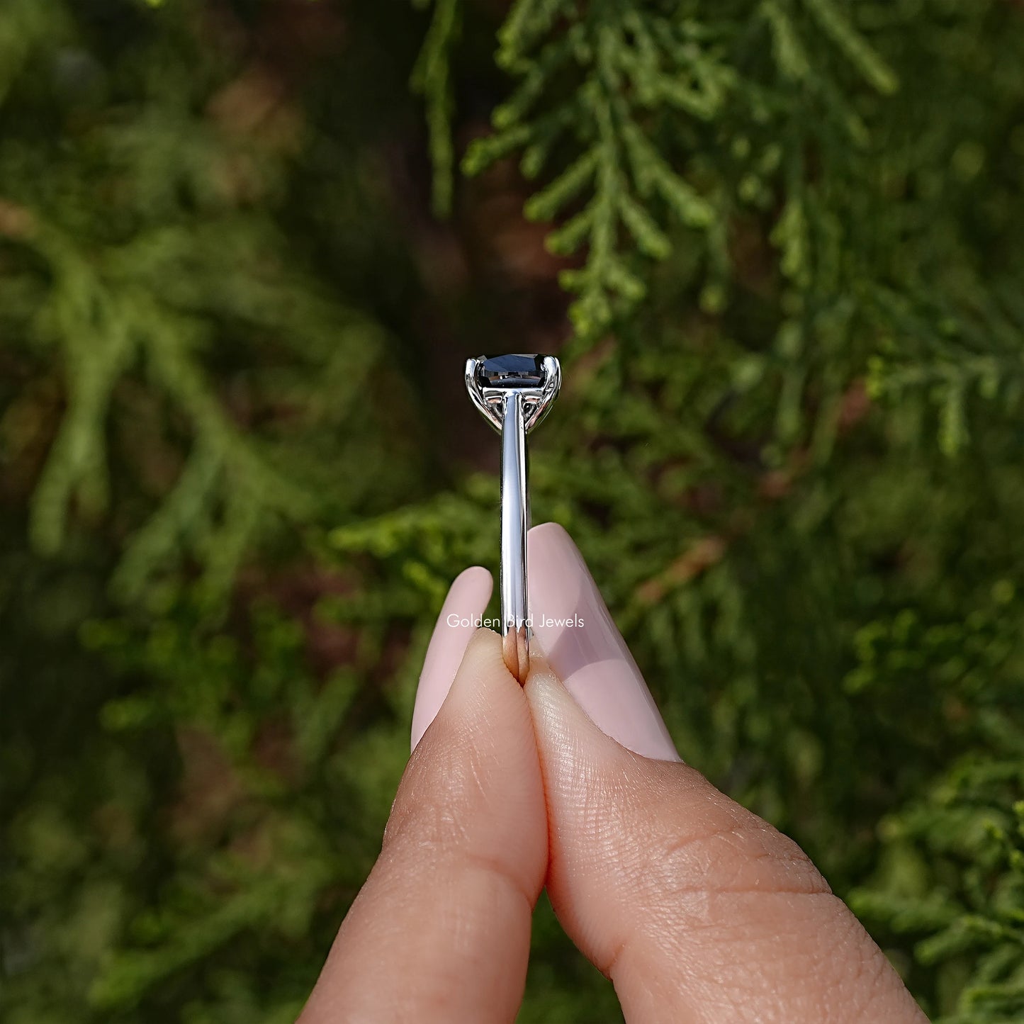 Black Cushion Moissanite Solitaire Ring