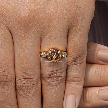 Three Stone Old Mine Cushion Cut Solitaire Engagement Ring