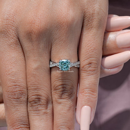 Cushion Moissanite Gemstone Twisted Accent Engagement Ring